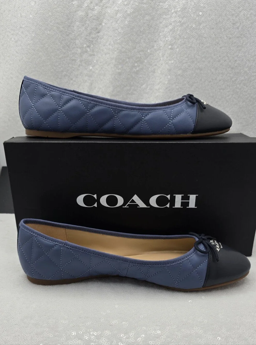 Coach Allyson Quilted Two-Tone Blue Leather Ballet Flats Slip-On Women's 10